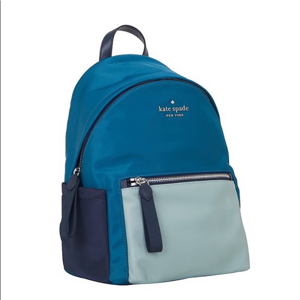 ♠️Kate Spade Chelsea Color-block Tricolor Nylon Medium Backpack Blue NWT